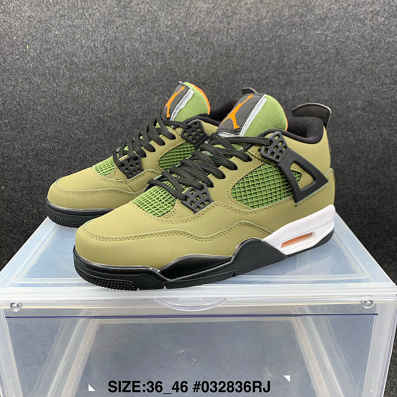 2021 Women Air Jordan 4 Retro Grass Green Black Orange Shoes